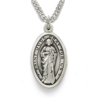Sterling Silver 7/8" Oval St. Jude, Patron of Hopeless Causes Medal on 20" Chain