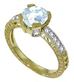 1.5 Carat (ct, cttw, ctw) Round Cut Genuine Aquamarine & Diamond Accent 14k Gold Engagement Ring