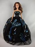 A Black Gown with Blue Lace Accents Made for the Barbie Doll