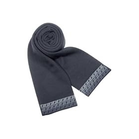 Fendi FF Logoed Trim Knit Wool Long Scarf Blue