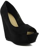 Delicious Mars-S Open Toe Platform Wedge BLACK