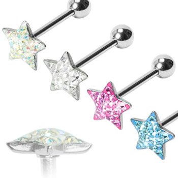 Multi-Gemmed Epoxy Dome Star Tongue Ring, 14 Ga,Color:Pink