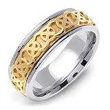 URIEN 14K Two-Tone Gold Celtic Pattern Wedding Band Ring