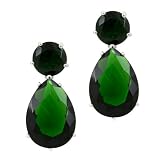 Angelina's Oscar Inspired Simulated Emerald Drop Earrings - Original Silver