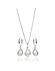 Nickel Free Sterling Silver Necklace & Earring Sets Open Teardrop With Cubic Zirconia Set Pendant 8Mm X 13Mm Earring 7Mm X 12Mm Diameter 12Mm Chain Adjustable 16"-18"