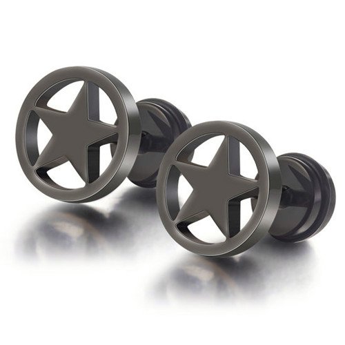 U2U Jewelry 316L Surgical Stainless Steel Black Circle Five-pointed Star Earrings With O-Ring (Sold In Pairs)