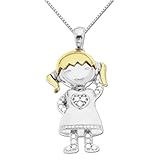 Sterling Silver and 14k Yellow Gold Little Girl with Golden Hair and Diamond Pendant (.10cttw, I-J Color, I2-I3 Clarity), 18