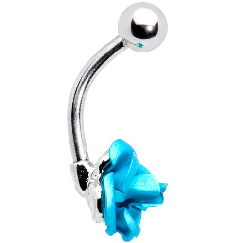 Single Aquamarine Rose Belly Button