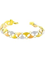 14 Karat Tri-color Gold Satin/ Polished/ Diamond-cut Fancy Bracelet (7.25 Inch)