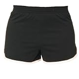 Solid BLACK retro jersey white side stripe sport shorts available in 5 adult sizes XS to XL elastic waist