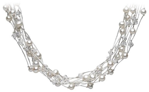 Dew womens Multi Strand Necklace with White Freshwater Pearls