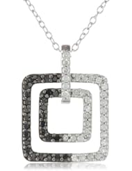 Sterling Silver Black and White Diamond Square Pendant Necklace (.50 cttw, H-I Color, I2-I3 Clarity), 18"