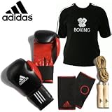 Adidas Boxing Mens Set Includes: Boxing Gloves, Skipping Rope, Inner Gloves and Boxing T-shirt
