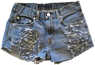 Studded Vintage Levi's High Waisted Jean Shorts Destroyed Ripped Women-S