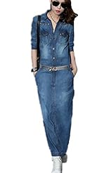 Sexy Long Sleeves Knee Length Cotton/Denim Winter Slit Vintage  Dress