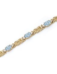14K Yellow Gold Oval Aquamarine and Diamond Bracelet