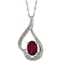 14k White Gold 18 in. Chain & 3/4 in. (20mm) tall Swirl Pendant, w/ 0.07 Carat Brilliant Cut Diamonds & 1.24 Carats Oval Cut (7x5mm) Enhanced Ruby Stone