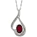 14k White Gold 18 in. Chain & 3/4 in. (20mm) tall Swirl Pendant, w/ 0.07 Carat Brilliant Cut Diamonds & 1.24 Carats Oval Cut (7x5mm) Enhanced Ruby Stone