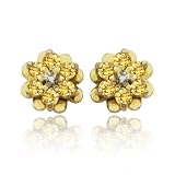 Yellow Gold Plated Sterling Silver Citrine and Diamond Flower Post Earrings
