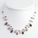 Sterling Silver Amethyst/Brown & Pink Cultured Pearl/Lite Purple Crystal Necklace - 16 Inch