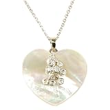 Sterling Silver Necklace Mother of Pearl White CZ Diamond Heart Design Pendant By Bucasi