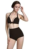 American Trends Retro 50s Vintage Halter High Waist Bikini Bathing Swimsuit Sets A-Black S(US2-4)