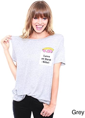Junior's Love At First Bite Pocket Tee T24615,GREY,M