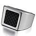 Men's Stainless Steel Carbon Fiber Ring Silver Black Checkered Square Unique
