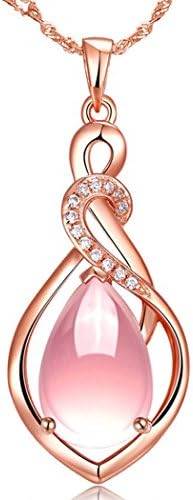 Nice Buckeye Romantic Style Fashion Silver Pink Water Drop Pendant Necklace