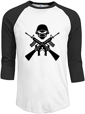 Logon Men's Gun Skull Pop Rock Band Customized 100% Cotton 3/4 Sleeve Raglan Baseball Jersey Black XXL
