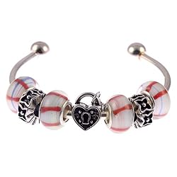 Candy Cane for Pandora Style Beads on Sterling Silver Plated Twist End Bangle (1)