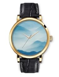 SPRAWL Aanalog Fashion Series Gold Ladies Watches of Genuine Black Leather Strap,Unique Wrist Watch for Women Girls Designed with Mountaintops