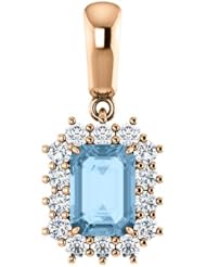14K Rose Gold 7.00x5.00mm Emerald Cut Sky Blue Topaz and Diamond Pendant -- LIFETIME WARRANTY