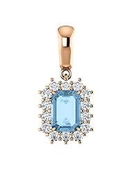 18K Rose Gold 7.00x5.00mm Emerald Cut Sky Blue Topaz and Diamond Pendant -- LIFETIME WARRANTY
