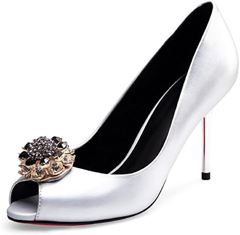 ReesTale Spring and summer han edition shallow water to the fish mouth high-heeled shoes Silver leather fine mouth with women's shoes Silver 38 M EU/7B(M) US