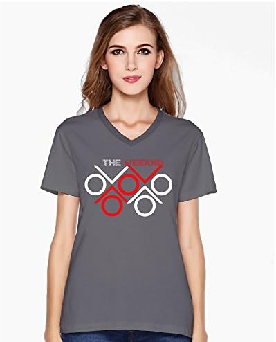 New 2016 XO THE WEEKND T-shirt Women V-Neck Asphalt M