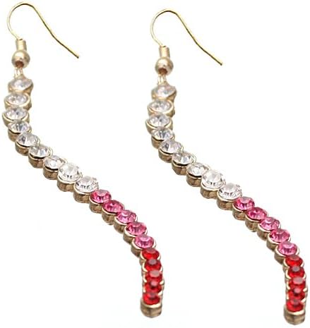 Pink Red Two Tone Studded Rhinestone Curve Earrings