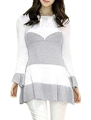 Long Sleeves Round Neck Acrylic/Knit Mermaid Stretchy  Winter Flared-Skirt  Dress With Ruffles