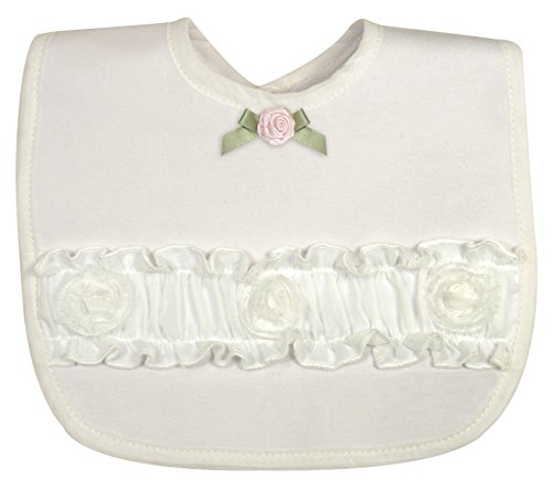 Stephan Baby Girl's Night Out Bib with Organdy Rosettes, White, 0-3 Months