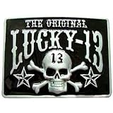 ORIGINALLUCKY13BLACKPIRATESKULLCHROMEBELTBUCKLE