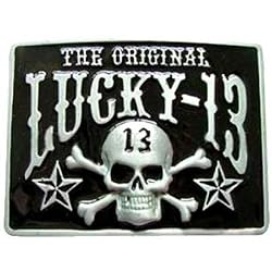 Original Lucky 13 Black Pirate Skull Chrome Belt Buckle