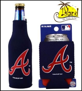 SET OF 2 ATLANTA BRAVES MLB CAN & BOTTLE KOOZIE COOLER