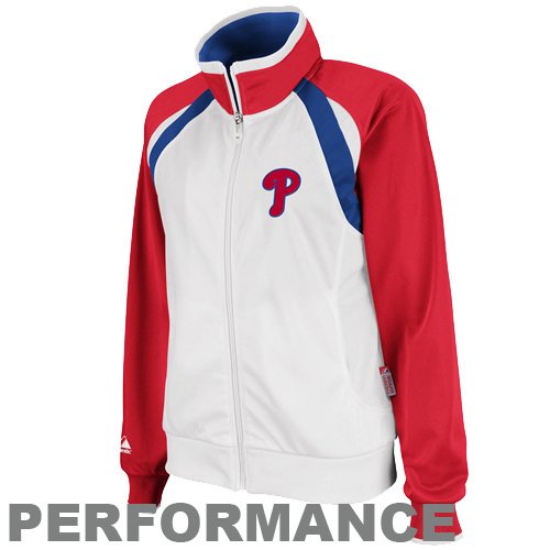Majestic Philadelphia Phillies Ladies White-Red Therma Base Full Zip Performance Track Jacket (Medium)