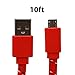 Samsung USB Charger, Nue Design Cases TM (10 FT) Braided Tangle Free Flat High Quality Super Durable Micro B USB Charging / Data Sync Cable FOR SAMSUNG GALAXY S3, S4, S5, NOTE 2, NOTE 3, NOTE 4 - (RED)