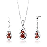Sterling Silver 2.00 carats total weight Round Shape Garnet Pendant Earrings and 18 inch Necklace Set