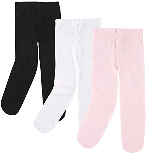 3-Pack Tights for Baby,Black-Pink-White, 0-9 Months