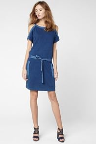 Short Sleeve Indigo Jersey Dress With Cut-Out Sleeves