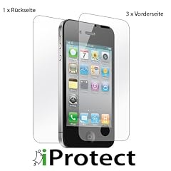 ORIGINAL iProtect iPhone 4 / 4S "CrystalClear" 3 x VORDERseite + 1 x R�CKseite ORIGINAL Displayschutz iPhone 4G unsichtbar! iPhone4 4 S Schutzfolie Schutzfolien Displayschutzfolie MADE IN GERMANY NEUE VERSION 5.0 IN DESIGNVERPACKUNG