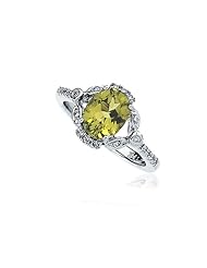 Oval Peridot and Diamond Ring in 14K White Gold
