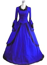 Hot Sale Classic Victorian Long Sleeve Vintage Blue Lolita Lace Dress (Medium)